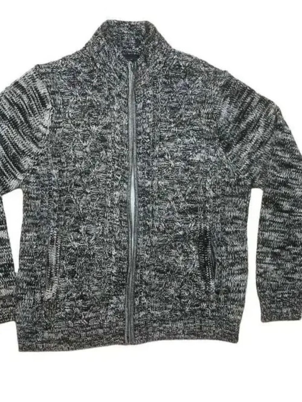 Gioberti Men's Full Zip Heavy Weight Marled Knit Sweater Black/White, Size 3XL